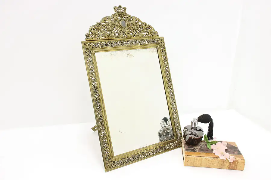 Main image of Dolphins & Griffins Antique Brass Tabletop Dresser Mirror