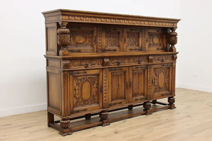 Main image of Renaissance Design Antique Carved Oak China or Bar Cabinet