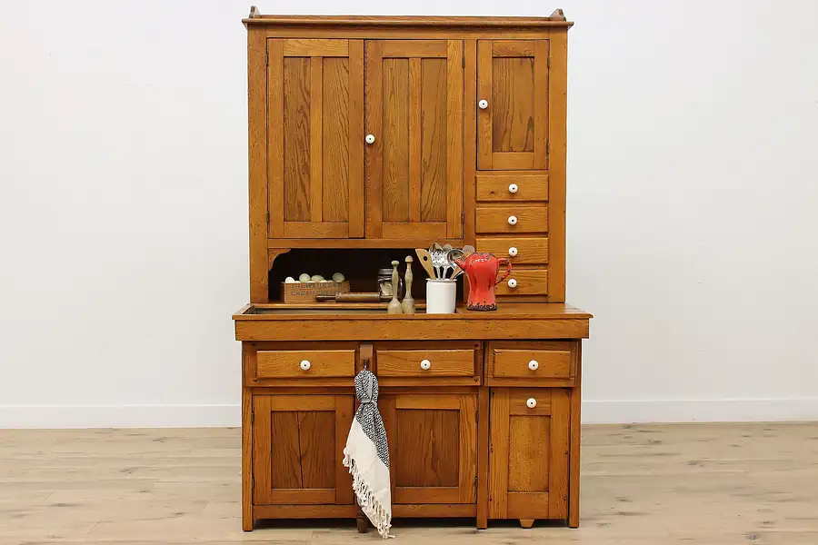 Main image of Farmhouse Antique Oak Dry Sink Kitchen Pantry Cupboard