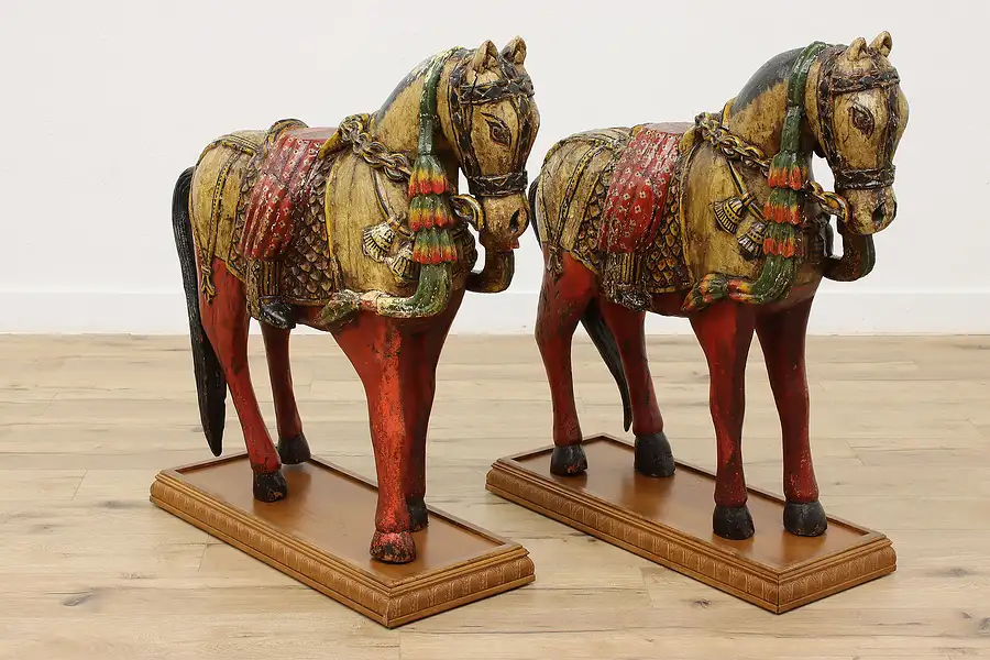 Main image of Pair of Antique Carved & Painted Horse Carousel Sculptures