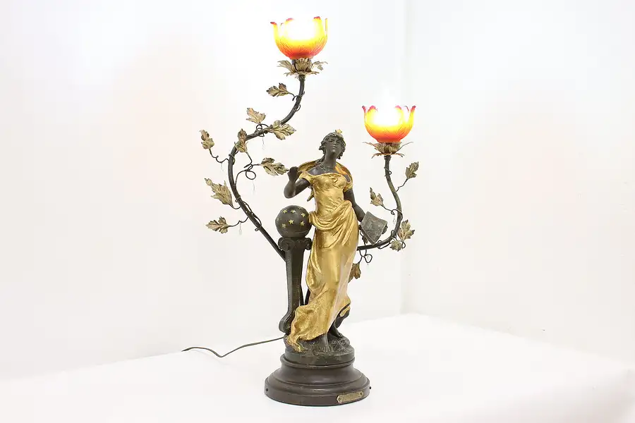 Main image of Art Nouveau Antique French Astronomy Sculpture Lamp, Moreau