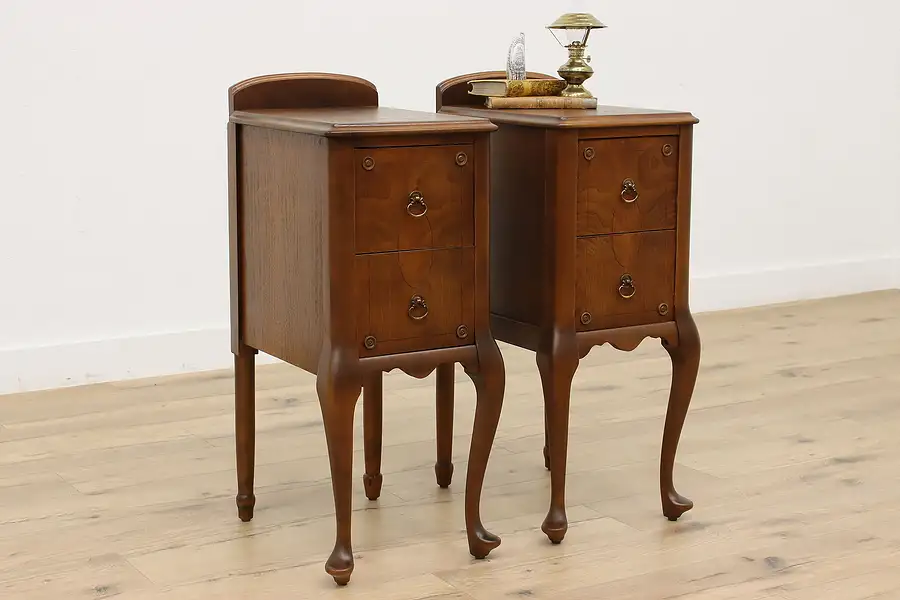 Main image of Pair of Traditional Antique Walnut Nightstands or End Tables