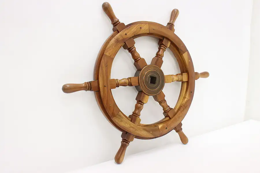 Main image of Farmhouse Vintage Walnut & Iron Ship Captain Wheel