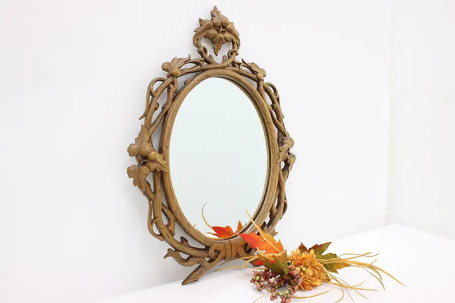 Main image of Farmhouse Antique Black Forest Hand Carved Walnut Mirror