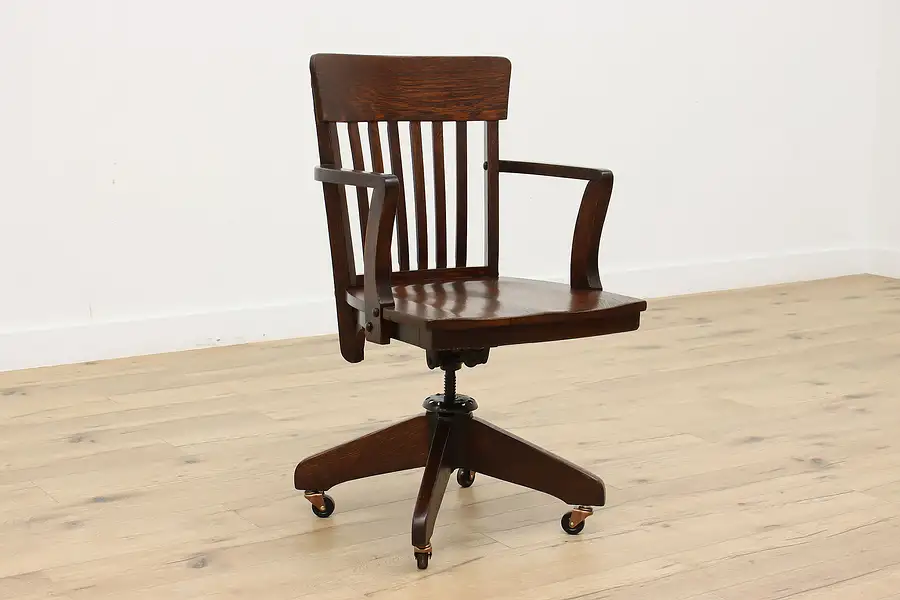 Main image of Oak Swivel & Adjustable Antique Office or Library Desk Chair