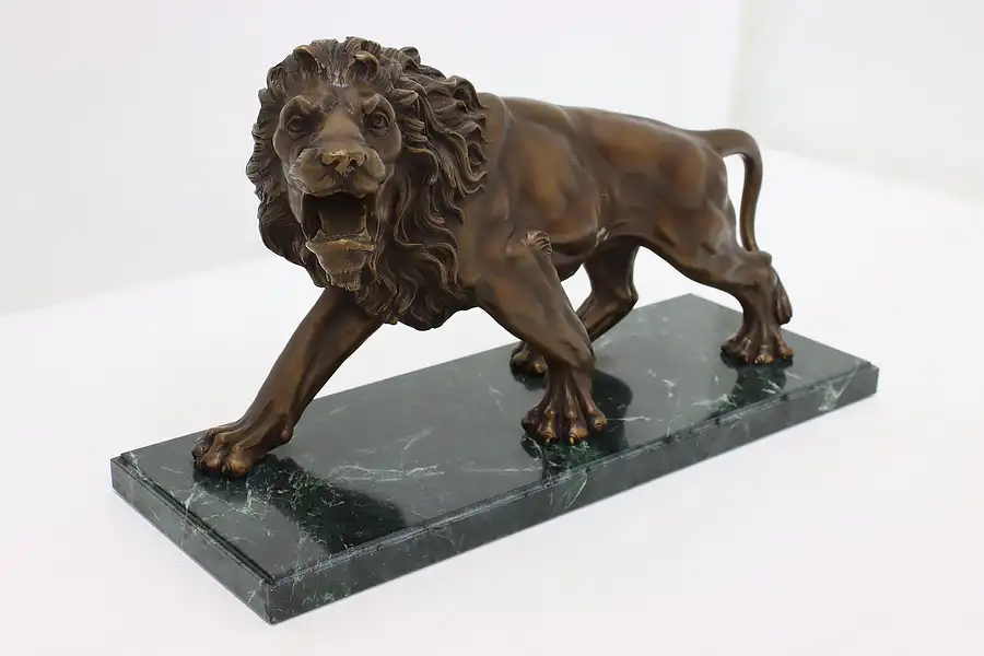 Main image of Roaring Lion Statue Vintage Bronze Sculpture on Marble Base