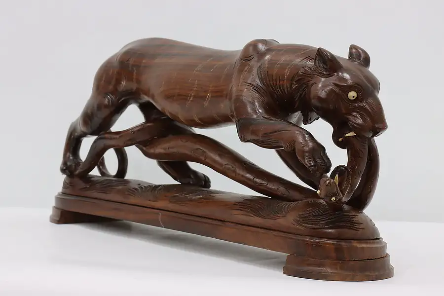 Main image of Tiger Fighting Python Vintage Chinese Rosewood Sculpture