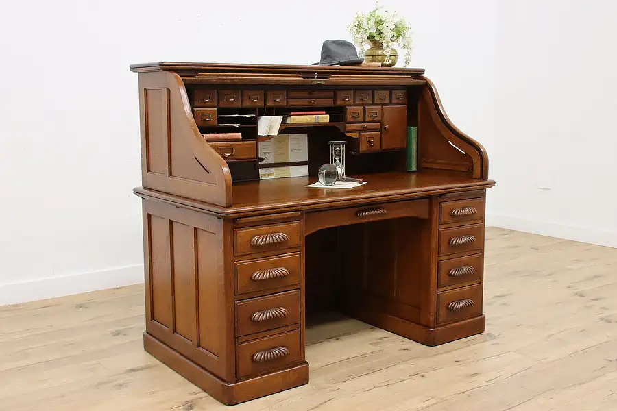 Main image of Victorian Antique Oak Roll Top Office Desk, Indianapolis