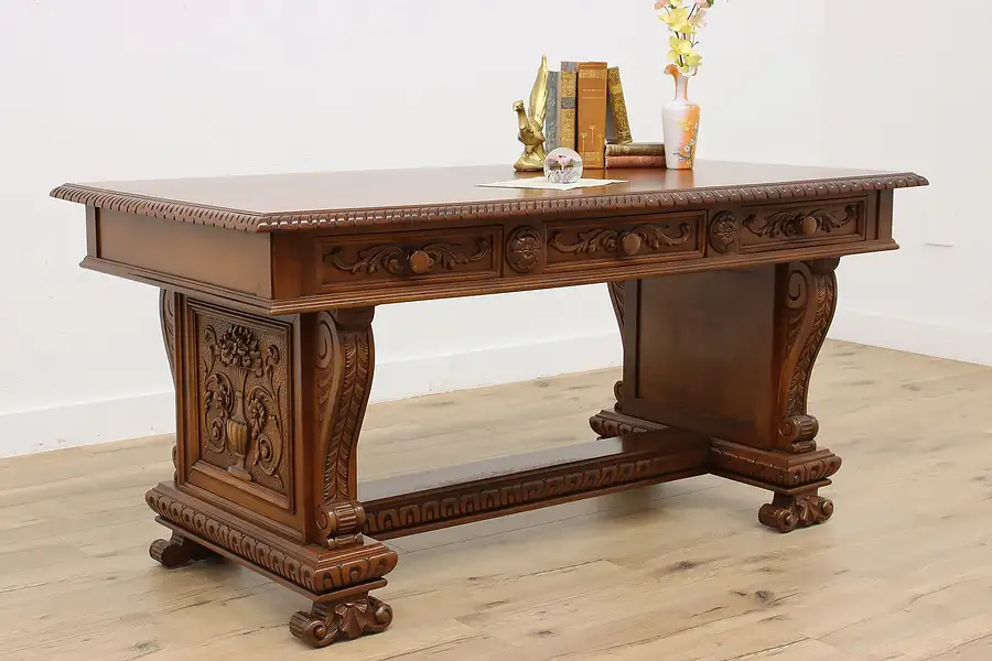 Main image of Italian Renaissance Antique Carved Office Desk Library Table