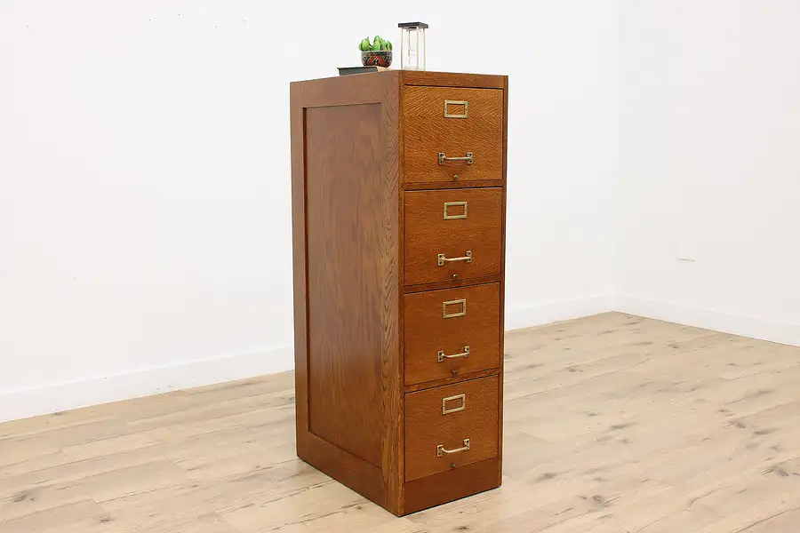 Main image of Oak Antique Office or Library File Cabinet, Brass Hardware