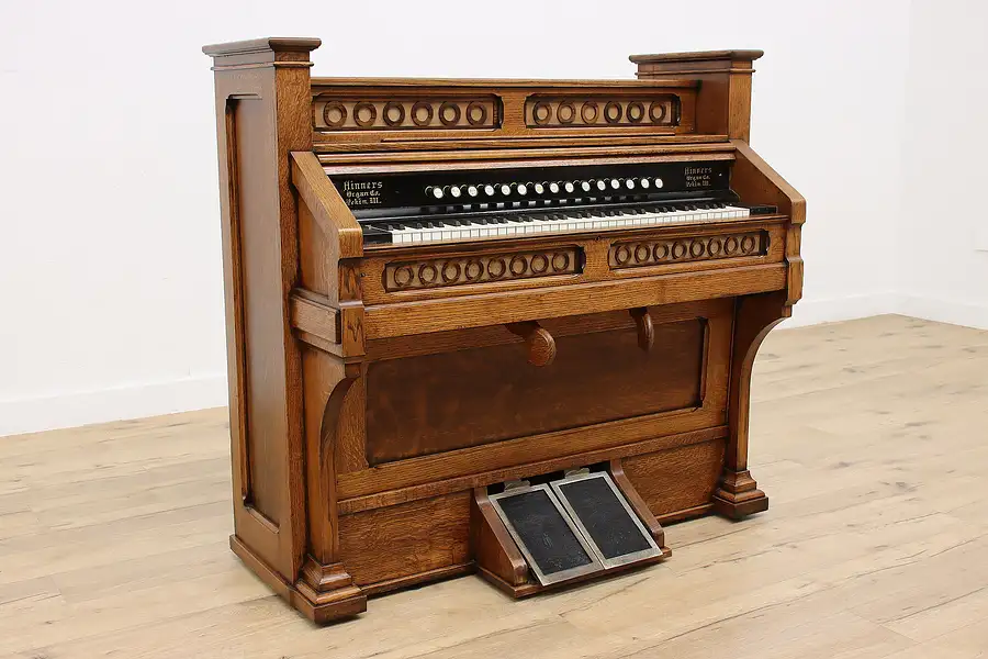 Main image of Victorian Antique Rebuilt Oak Reed Pump Organ, Hinners Pekin