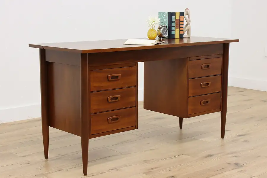 Main image of Midcentury Modern Dutch 1968 Vintage Walnut Office Desk