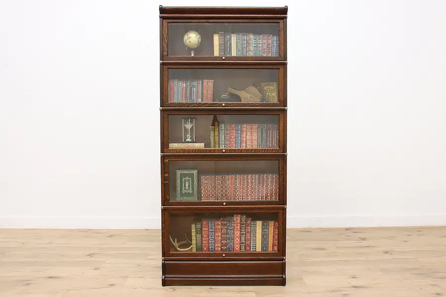 Main image of Arts & Crafts 5 Stack Antique Lawyer Office Bookcase, Globe