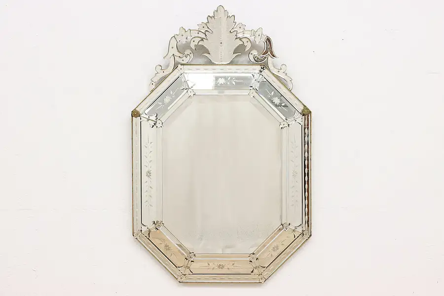 Main image of Murano Venetian Italian Vintage Reverse Etched Wall Mirror