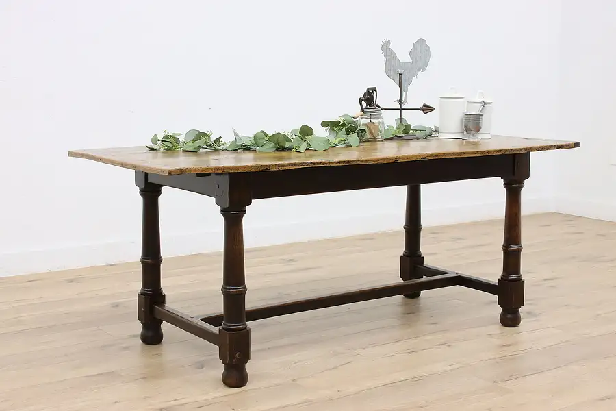 Main image of Farmhouse Antique Elm & Oak Harvest Dining or Kitchen Table