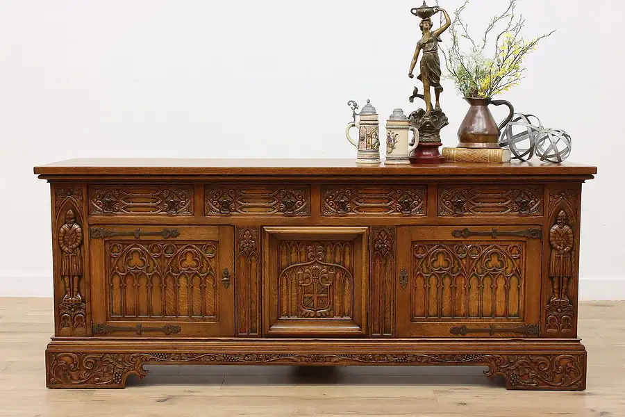 Main image of Gothic Design Antique Carved Oak Sideboard Server or Buffet