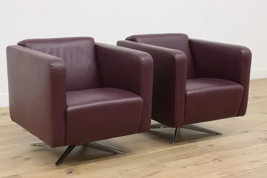 Main image of Pair of Midcentury Modern Vintage Purple Leather Club Chairs