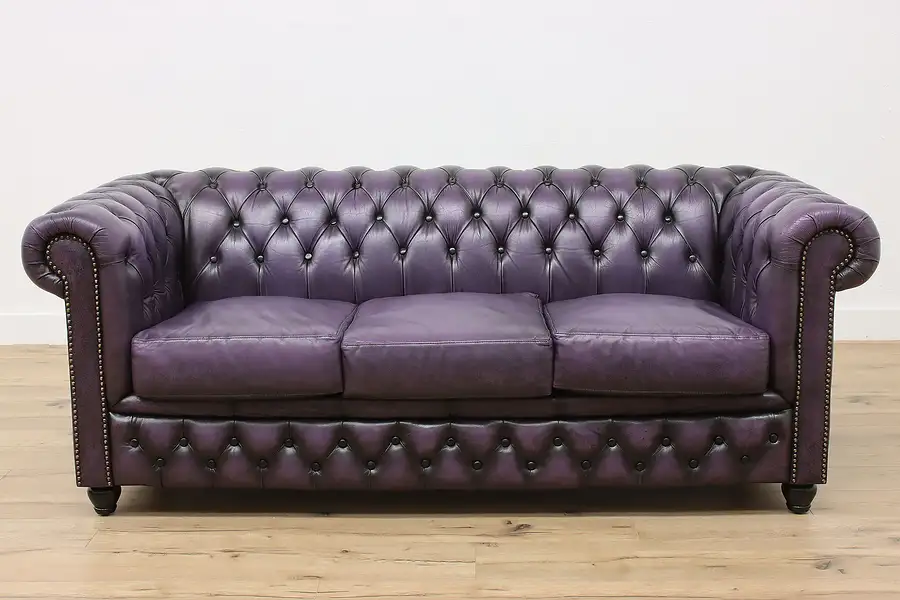 Main image of Chesterfield Tufted Purple Leather Vintage 3 Cushion Sofa