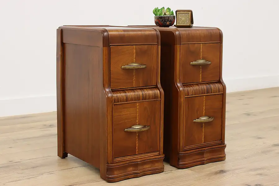 Main image of Pair of Vintage Art Deco Waterfall Nightstands or End Tables