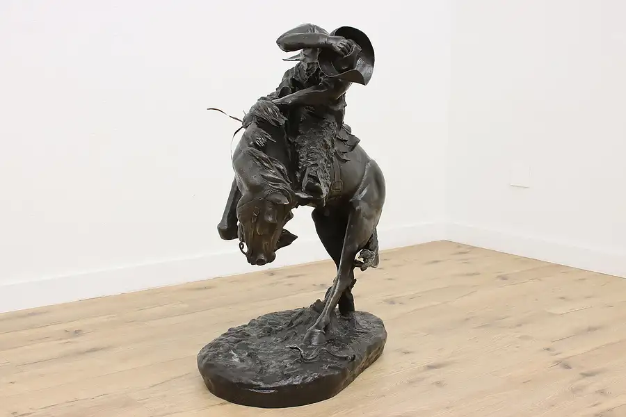 Main image of Cowboy & Mustang Vintage Bronze Sculpture after Remington