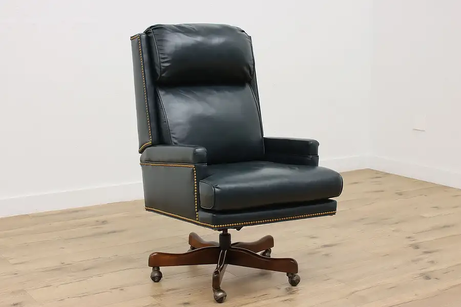 Main image of Traditional Vintage Office Library Swivel Leather Desk Chair