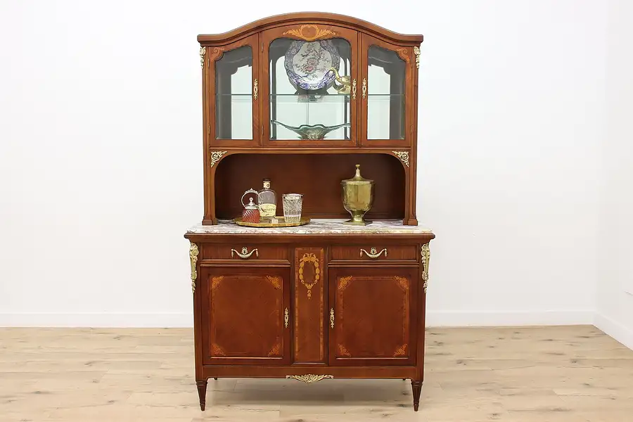 Main image of French Antique Marble & Marquetry Sideboard or Bar Cabinet