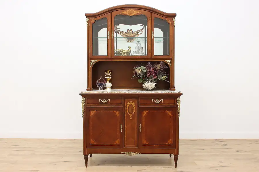 Main image of French Antique Marble & Marquetry Sideboard or Bar Cabinet