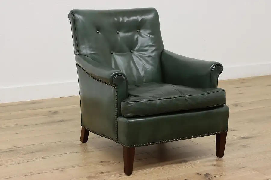 Main image of Traditional Vintage Green Leather Office or Library Chair