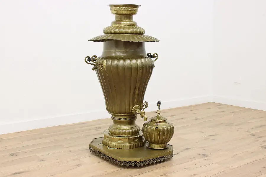 Main image of Farmhouse Antique Life Size Brass Samovar & Tea Pot