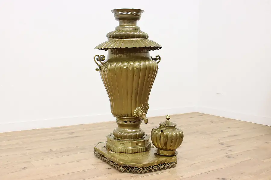 Main image of Farmhouse Antique Life Size Brass Samovar & Tea Pot