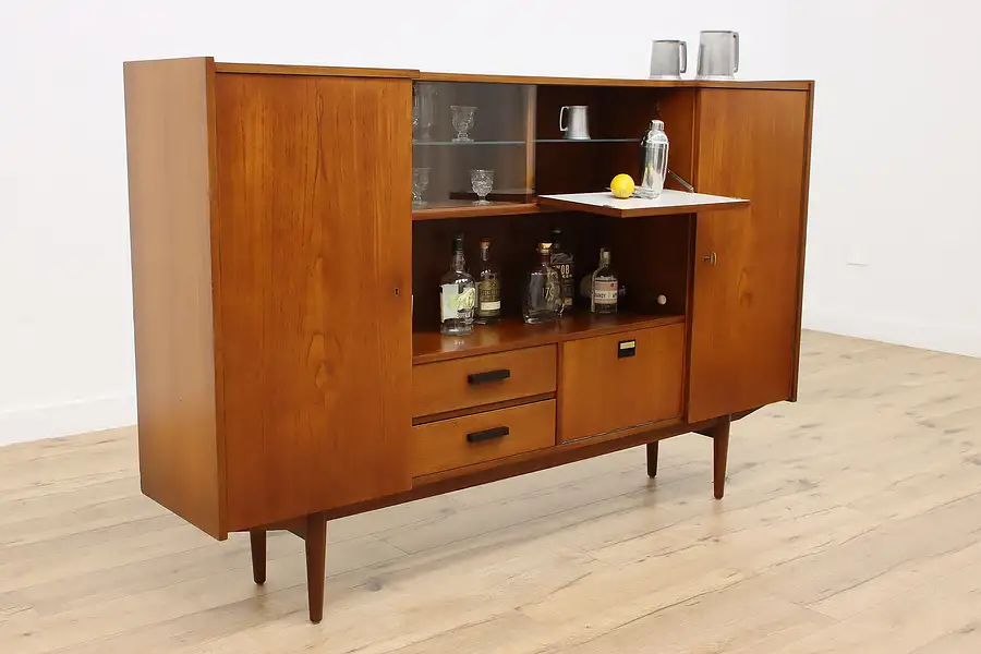 Main image of Midcentury Modern Vintage Teak Wall Unit Bar Display Cabinet