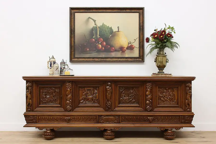 Main image of Tudor Design Antique Carved Oak Sideboard or Buffet, Cherubs