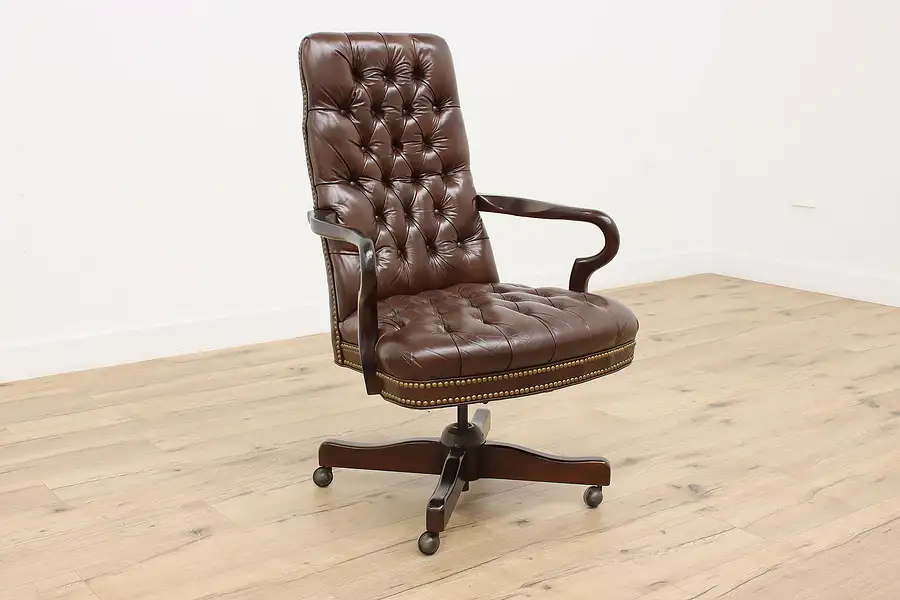 Main image of Traditional Vintage Tufted Vinyl Swivel Adjustable Desk Chair