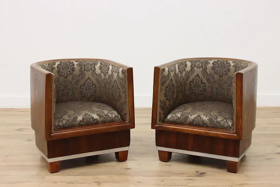 Main image of Pair of Italian Art Deco Vintage Walnut Club Boudoir Chairs