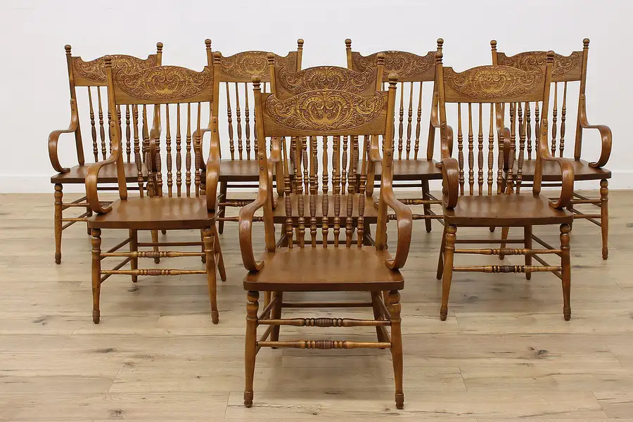 Main image of Set of 8 Farmhouse Antique Pressback Birch Dining Chairs