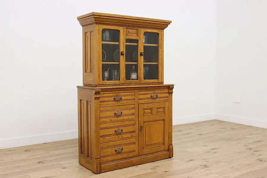 Main image of Victorian Antique Farmhouse Oak Kitchen Pantry Cupboard