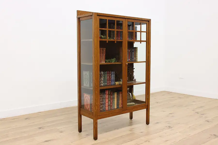 Main image of Arts & Crafts Mission Oak Antique Bookcase, Display Cabinet