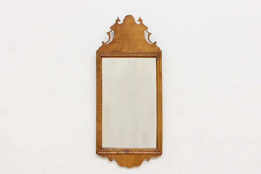 Main image of Georgian Design Antique Carved Tiger Curly Maple Mirror