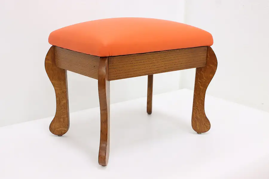 Main image of Arts & Crafts Design Vintage Footstool, Orange Leather