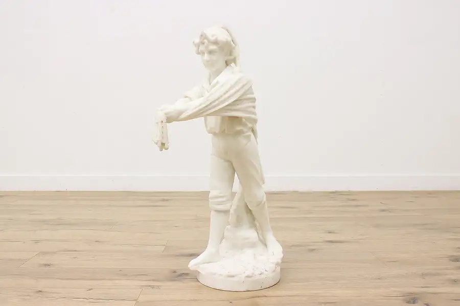 Main image of Victorian Antique Alabaster Sculpture of Fishing Boy