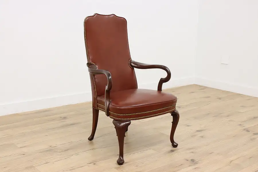 Main image of Georgian Design Vintage Leather Office Library Chair Hickory