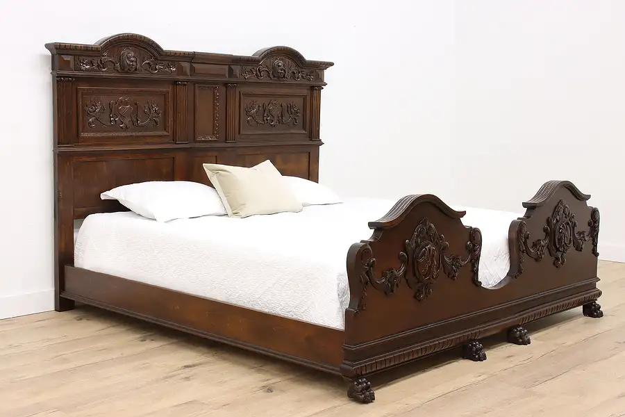 Main image of Renaissance Antique Carved Walnut Italian King Size Bed