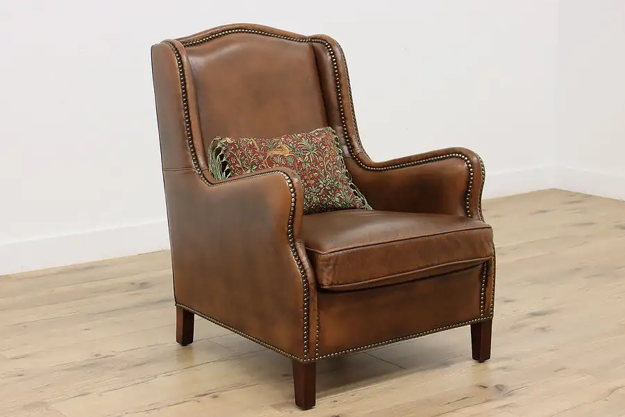 Main image of Traditional European Vintage Leather Office Library Armchair