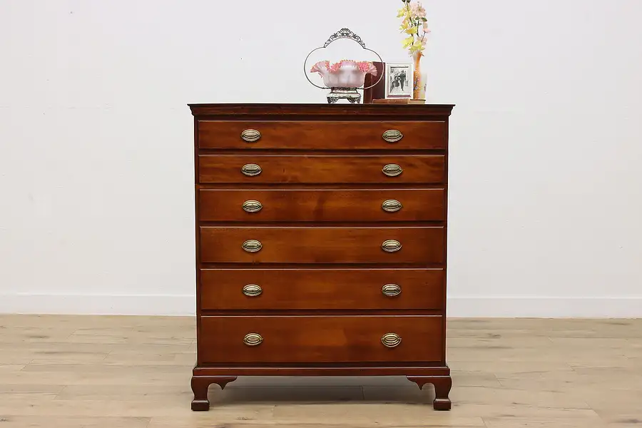 Main image of Sheraton Antique Six Drawer Birch Dresser or Chest, Dovetail