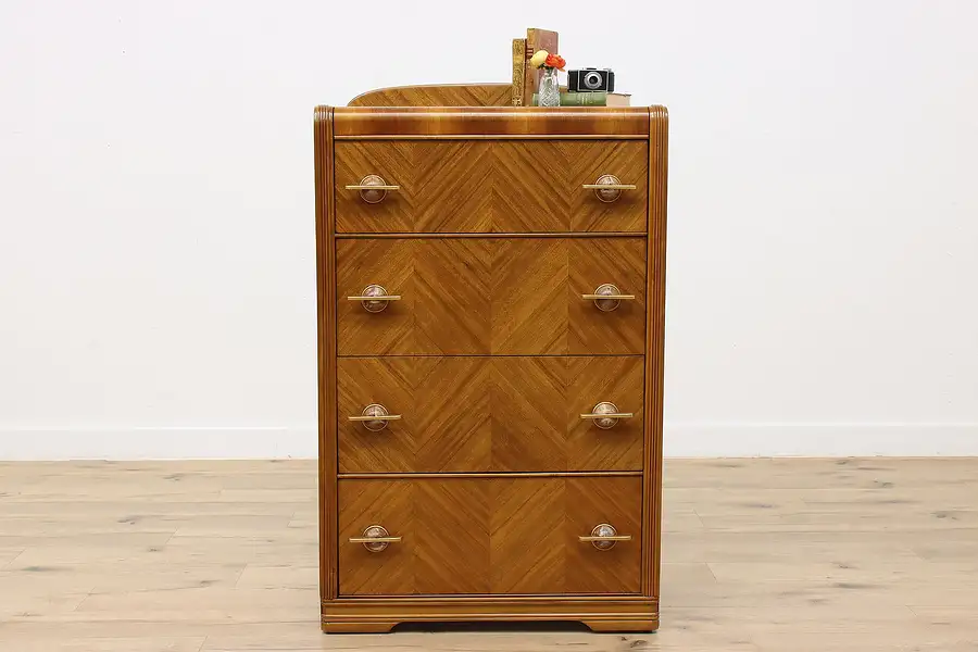 Main image of Art Deco Vintage Waterfall Highboy, Dresser, Chest, Bakelite