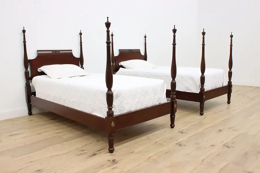 Main image of Pair of Antique Georgian Mahogany Twin Size Poster Beds