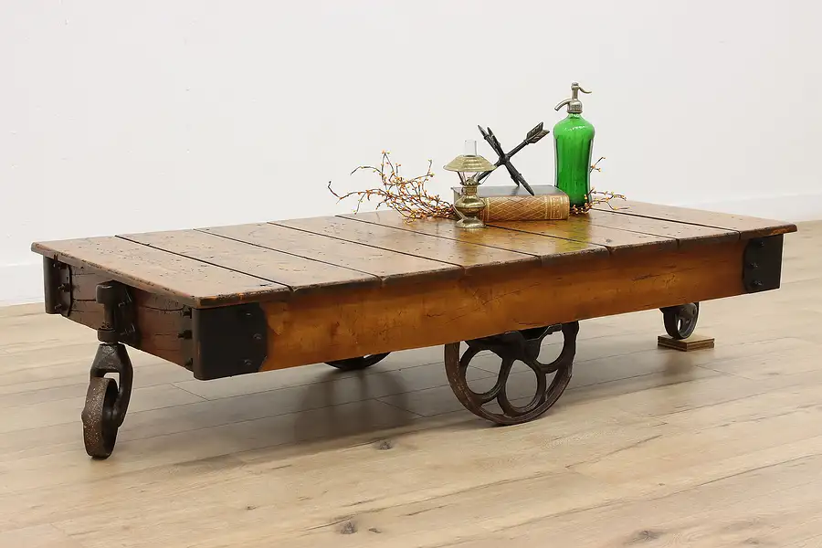 Main image of Farmhouse Antique Salvage Railroad Cart Coffee Table