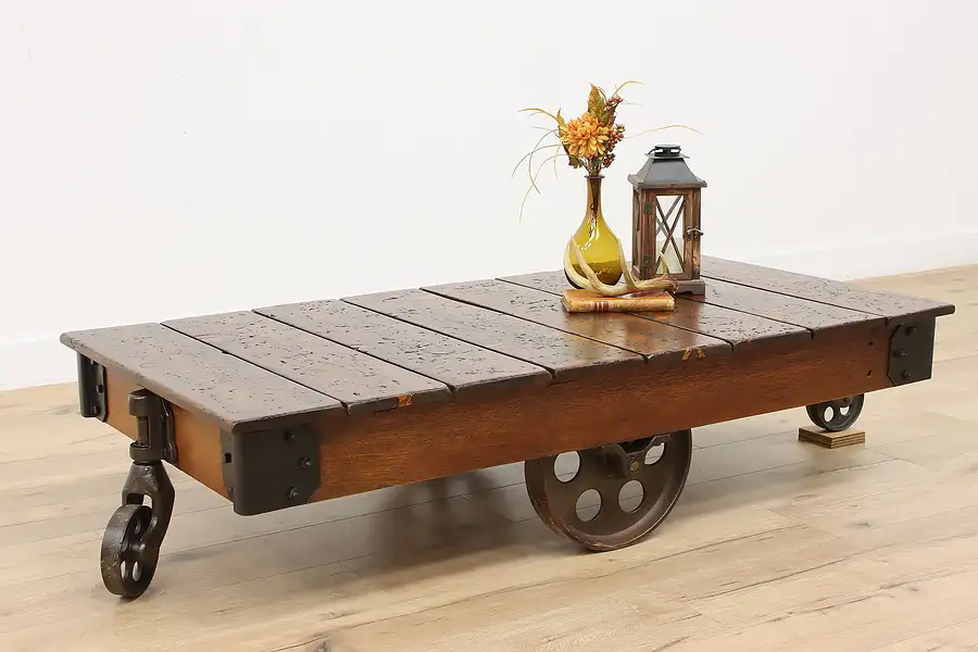 Main image of Farmhouse Antique Salvage Railroad Cart Coffee Table