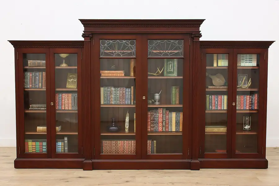 Main image of Neoclassical Antique Mahogany Triple Office Library Bookcase