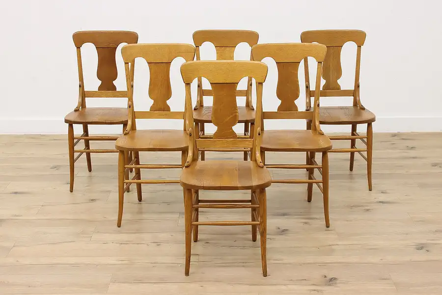 Main image of Set of 6 Farmhouse Antique Solid Oak Dining Chairs